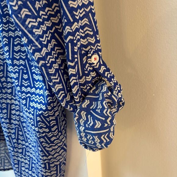 HD in Paris Anthropologie blue and white blouse 3/4 sleeve women’s size 8 - Picture 3 of 7